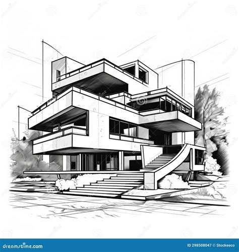 Modern House Drawing in Digital Constructivism Style Stock Illustration ...