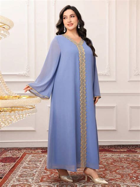 SHEIN Najma CURVE Vestido largo estilo turco y árabe para mujer talla ...