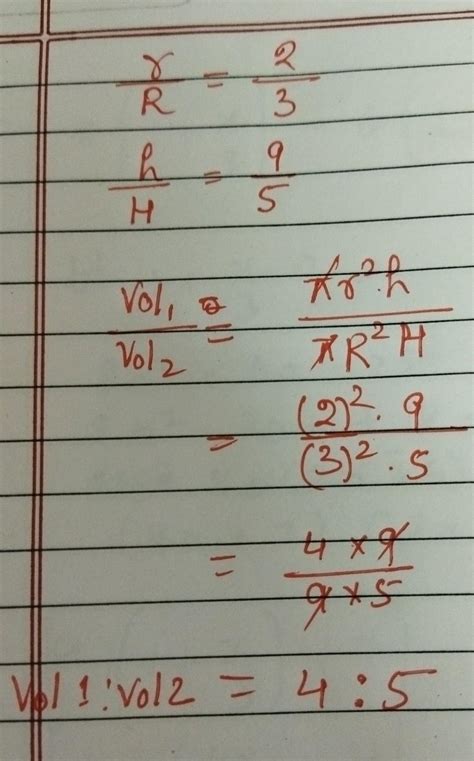 The radii of two cylinders are in the ratio 2 is to 3 and their height ...