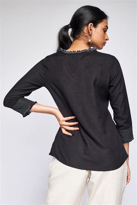 Buy Black Solid Fit and Flare Top Online for Women from AND India ...