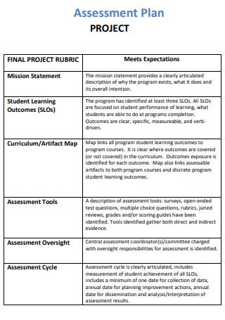 Image result for Assessment Plan Examples