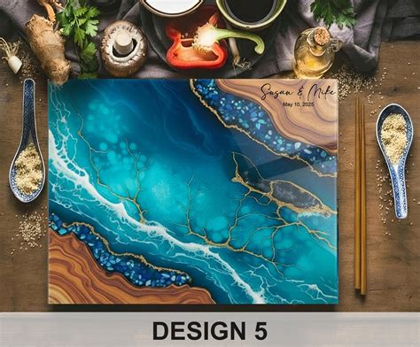 Buy Personalized Glass Charcuterie Board, Epoxy Resin Wood Look Cutting ...