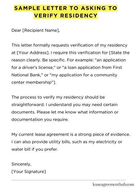 Sample Letter To Asking To Verify Residency