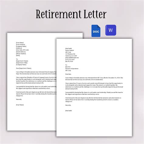 Retirement Letter Template | Letter of Retirement Template | Printable Retirement Notice ...