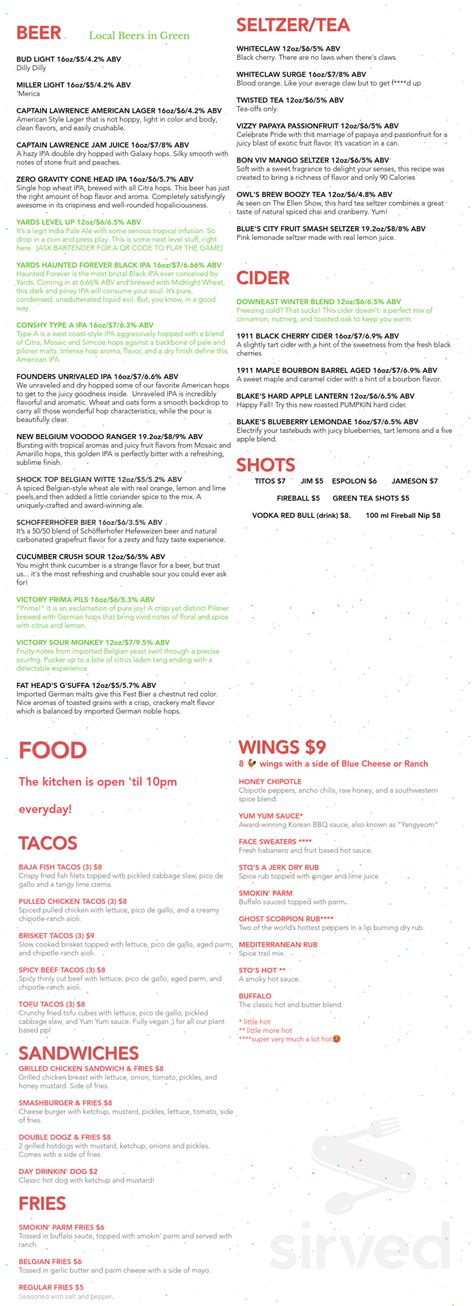 Old City Beer Garden menu in Philadelphia, Pennsylvania, USA