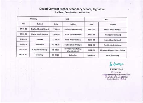 Time Table for KG Section