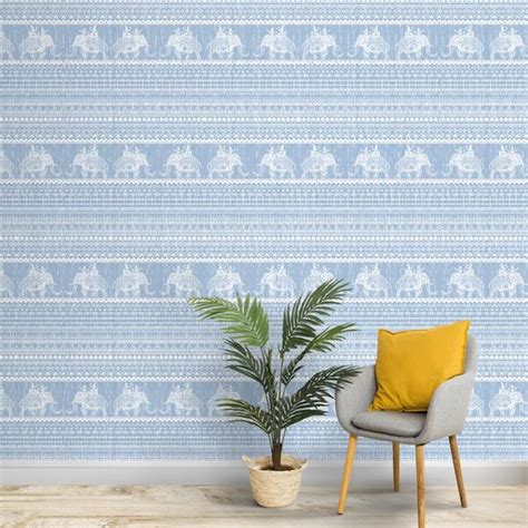 Life n Colors Blue Indian Fabric Look with Elephants Grey Patterned ...