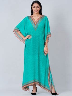 Buy First Resort by Ramola Bachchan Turquoise Pearl Full Length Kaftan ...