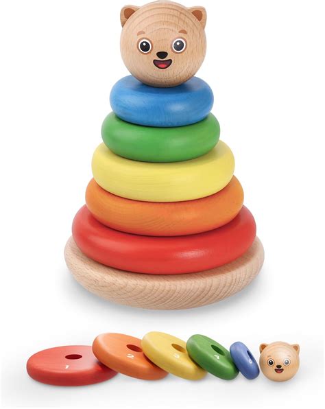 Bimi Boo Wooden Rainbow Stacking Rings For Toddlers Educational ...