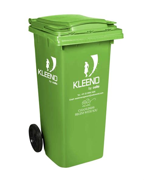 Cello Plastic Wheel Garbage Manual-Lift Waste Dustbin - Green, 120 Ltr ...