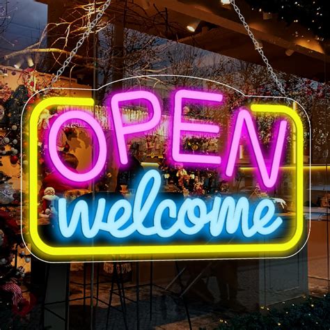Open Signs for Business, 16"X 9" Bright LED Neon Open Sign Powered by ...