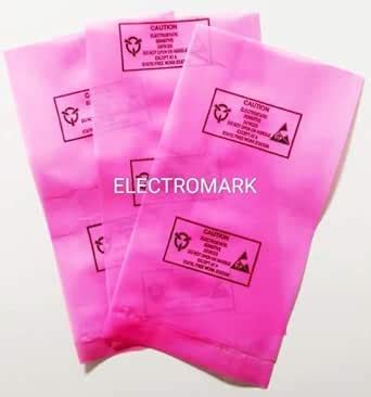 Electromark antistatic bag size 4 x 7 inch pink with safety logo (Pack ...