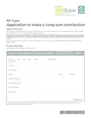 Fillable Online REI Super Application to make a lump sum contribution ...
