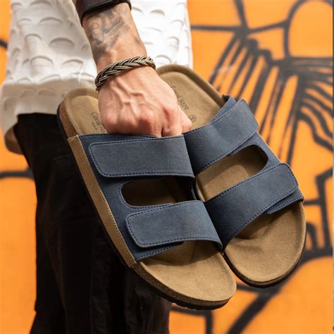 Navy blue dual strap suede finish slip on sandals – Coral Haze