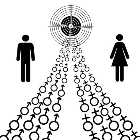 男性と女性のセックス シンボルの図は、目標に向かって傾向があります。 | プレミアムベクター