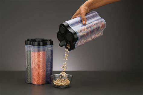 Plastic Lock Food Storage 4 Section Container Jar for Grocery, Fridge ...