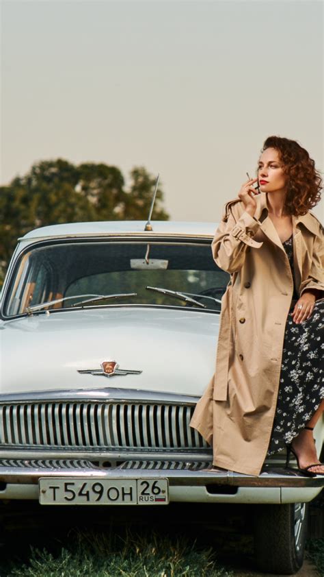 Download wallpaper machine, auto, girl, nature, pose, cigarette, cloak ...