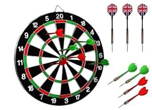 SLYK Dart Board Set 12" (Round Metal Wiring), Double Sided with 4 Metal ...