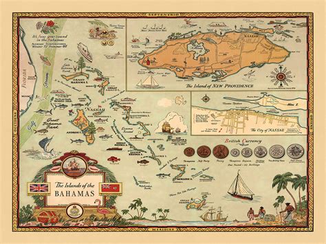 Old Map of The Bahamas, 1951: Pictorial Map of Nassau, New Providence ...