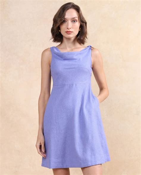 Rareism Women Eswati Lilac Viscose Linen Fabric Sleeveless Cowl Neck F