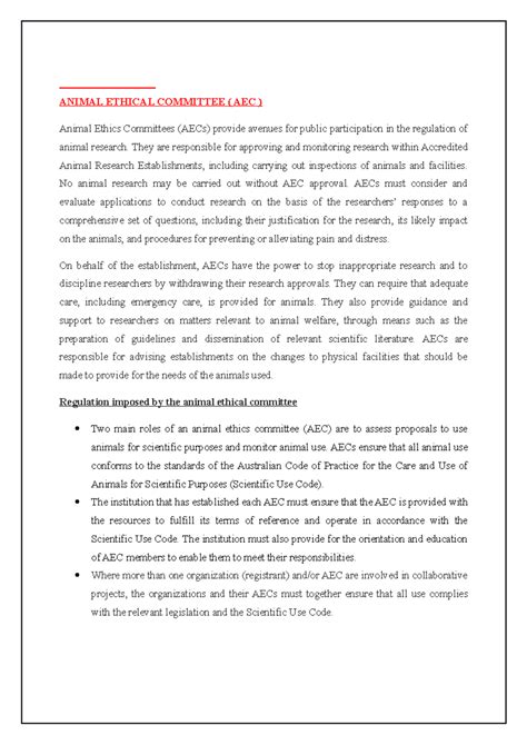 Animal community ethics - ANIMAL ETHICAL COMMITTEE ( AEC ) Animal ...