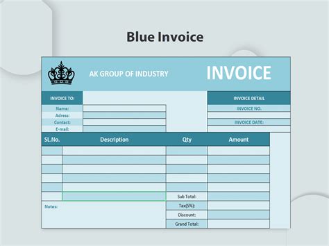 Simple Blue Invoice Excel 的图像结果