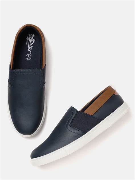 The Roadster Lifestyle Co Men Navy Blue & Brown Slip-On Sneakers ...