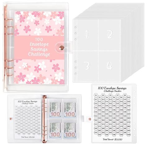 HASTHIP Envelopes Challenge Binder with Laminated $5050 Tracker Sheet ...