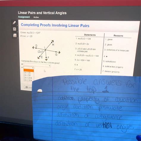 SOLVED: Help in linear pairs and vertical angles Linear Pairs and Vertical Angles Assignment ...