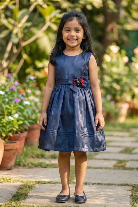 Navy Blue Floral Embellished Frock For Girls – Lagorii Kids