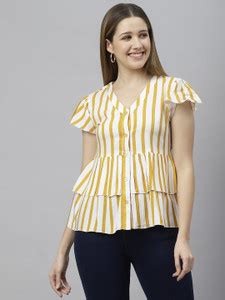 FLAMBOYANT Party Striped Women White, Yellow Top - Buy FLAMBOYANT Party ...