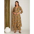 White Black Hand Block Printed Cotton Kurta with Pants - Set of 2