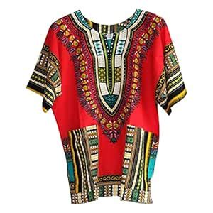 CALANDIS Cotton Blend Unisex African Dashiki Loose Fit Shirt V Neck ...
