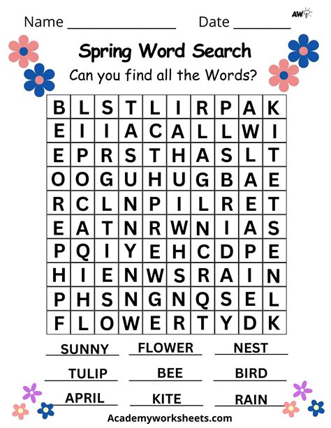 Fun and Simple Spring Word Search - Academy Worksheets