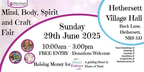 Spiritual Wellness and Craft Fair, Hethersett Village Hall, 29 June ...