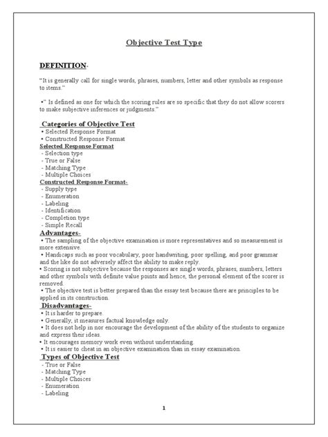 Image result for Objective Assessment Examples