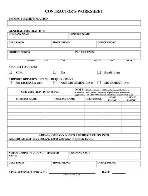 Fillable Online CONTRACTOR'S WORKSHEET Fax Email Print - pdfFiller