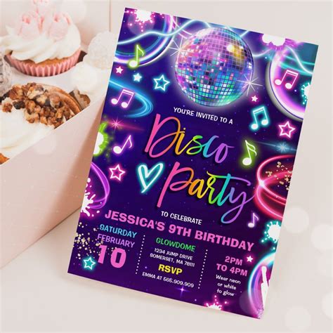 Disco Birthday Party Neon Glow Disco Dance Party Invitation | Zazzle ...