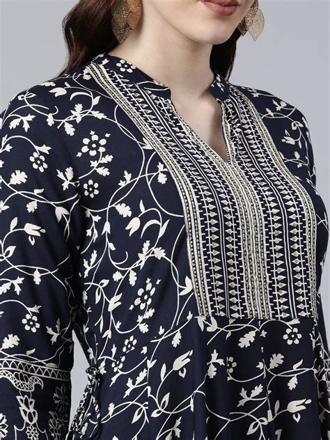 Neeru's Navy Blue Color Rayon Fabric Dress – neerus-india