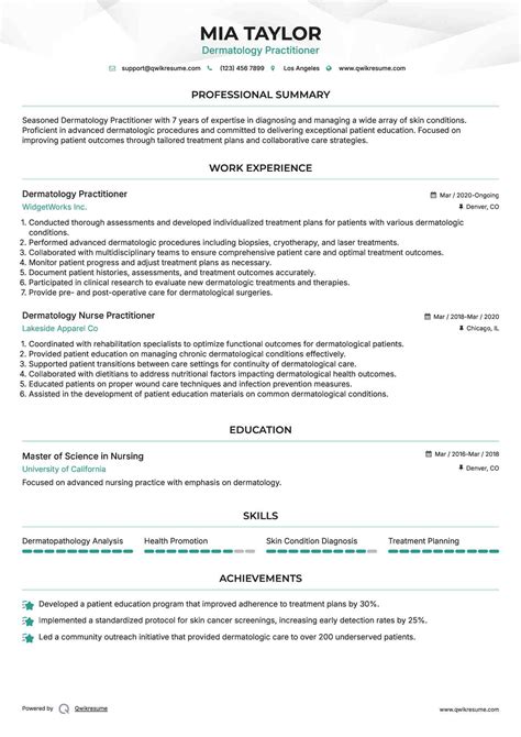 10+ Dermatology Nurse Practitioner Resume Samples & Templates for 2025