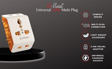 Hi-Plasst Universal Multi Plug Adapter (2 Pieces)– 3 Pin Plug Travel ...