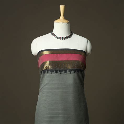 Grey Kandangi Chettinad Cotton 2pc Unstitched Dress Material Suit Set