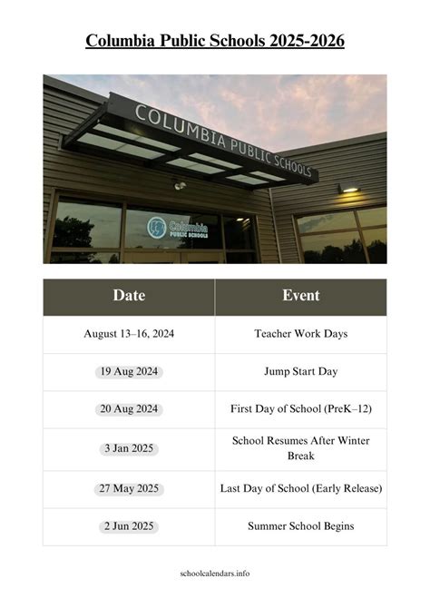 Columbia Public Schools Calendar 2025-2026 [Holidays]