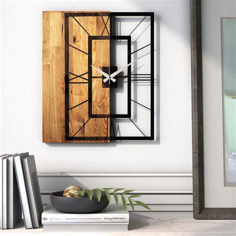 Ceas decorativ de perete Mercury Row, metal/lemn, negru/maro, 49 x 3 x ...