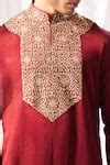 Buy Maroon Linen, Silk Embroidery Marodi Neck Kurta With Churidar For ...
