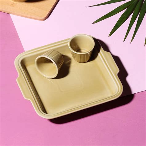 Buy Shay Ceramic Burger Serving Platter with dip bowls, 3 Pieces - 1 ...