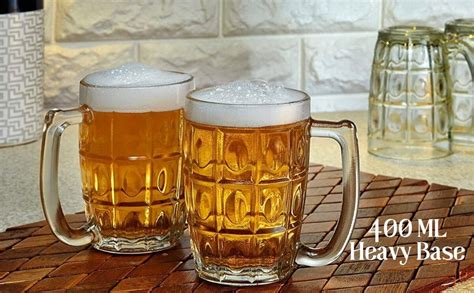 Buy RAMOJI INTERNATIONAL 400 ML Heavy Base Crystal Clear Glass Beer Mug ...
