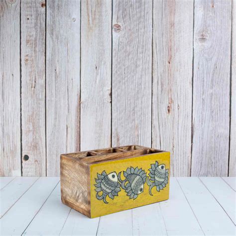 Matsya - a tale of Fish - Madhubani Themed Wooden Cutlery Holders ...