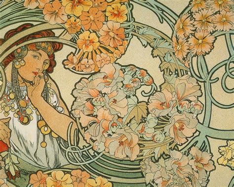 ART NOUVEAU Art Print of Lady Surrounded by Flowers by Alphonse Mucha ...
