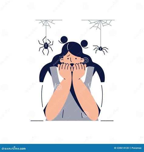 Fear of Spiders, Arachnophobia Vector Illustration. Screaming Frightened Woman Character with ...